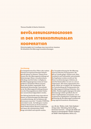 Bevölkerungsprognosen in der interkommunalen Kooperation Bevölkerungsprognosen in der interkommunalen Kooperation