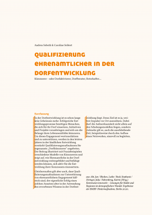 Qualifizierung Ehrenamtlicher in der Dorfentwicklung Qualifizierung Ehrenamtlicher in der Dorfentwicklung