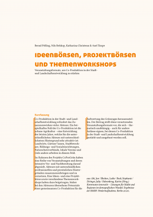 Ideenbörsen, Projektbörsen und Themenworkshops
