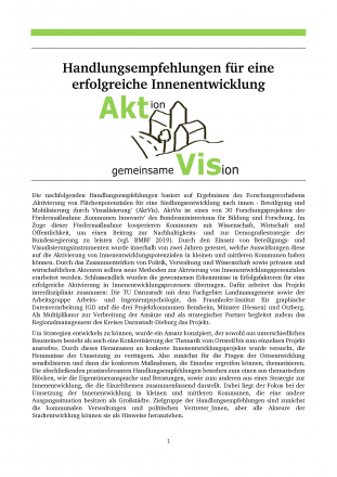 Handlungsempfehlungen für eine erfolgreiche Innenentwicklung