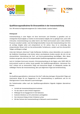 Qualifizierungsmaßnahme für Ehrenamtliche in der Innenentwicklung
